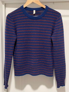 CHRISTINA LEHR Heavy Gauge Cashmere Crew Royal Blue / Brown (Size 2/Medium)